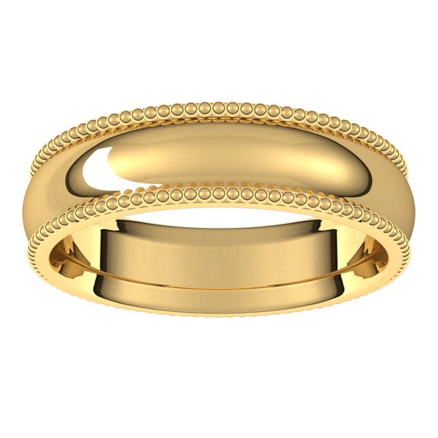 18K Yellow Gold Beaded Comfort Fit Wedding Band, 5 mm Wide