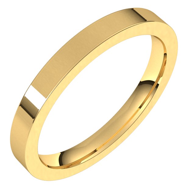 14K Yellow Gold Flat Comfort Fit Wedding Band, 2.5 mm Wide