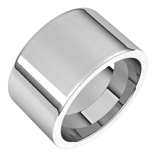 10K White Gold Flat Comfort Fit Wedding Band, 12 mm Wide