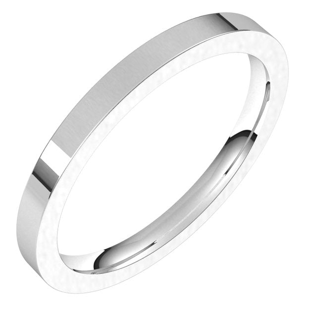 18K White Gold Flat Comfort Fit Wedding Band, 2 mm Wide