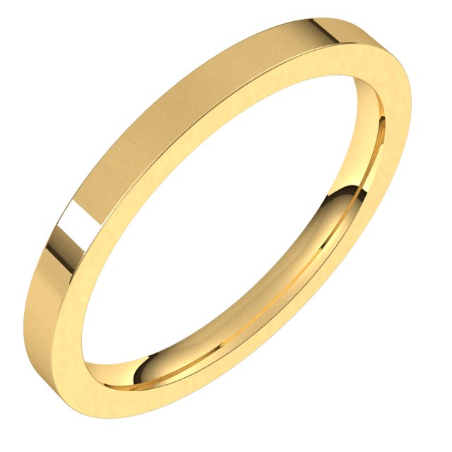 18K Yellow Gold Flat Comfort Fit Wedding Band, 2 mm Wide