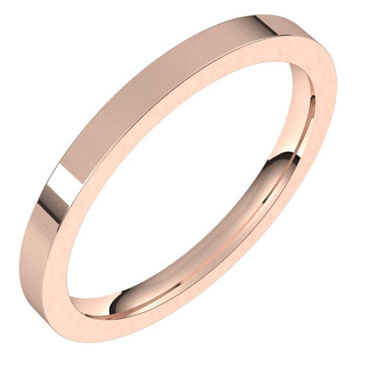 10K Rose Gold Flat Comfort Fit Wedding Band, 2 mm Wide