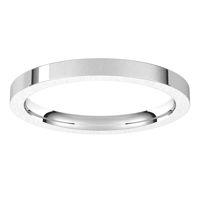 18K White Gold Flat Comfort Fit Wedding Band, 2 mm Wide