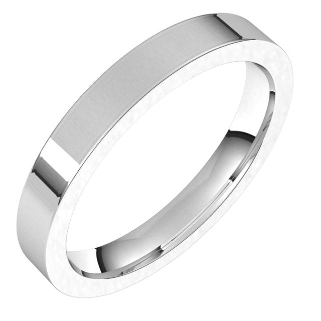 14K White Gold Flat Comfort Fit Wedding Band, 3 mm Wide