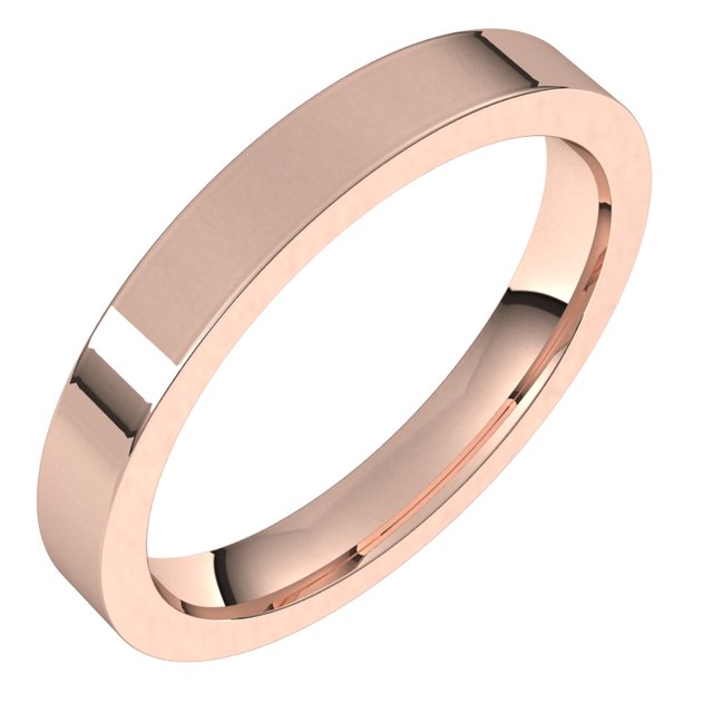 10K Rose Gold Flat Comfort Fit Wedding Band, 3 mm Wide