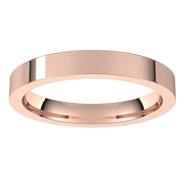 10K Rose Gold Flat Comfort Fit Wedding Band, 3 mm Wide