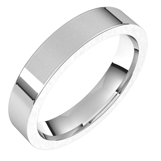 14K White Gold Flat Comfort Fit Wedding Band, 4 mm Wide