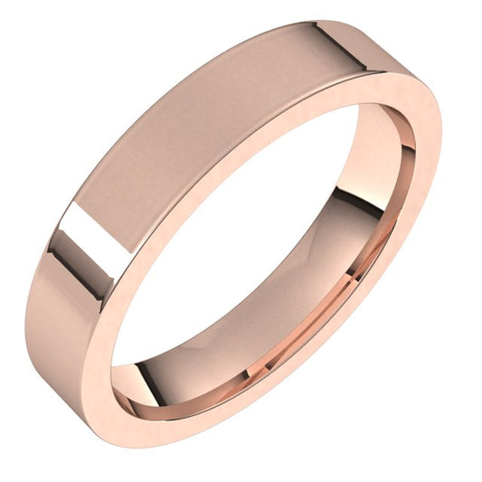 10K Rose Gold Flat Comfort Fit Wedding Band, 4 mm Wide