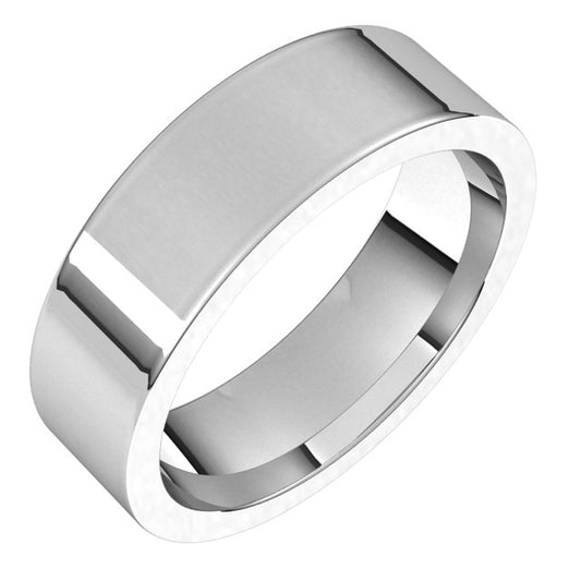 10K White Gold Flat Comfort Fit Wedding Band, 6 mm Wide