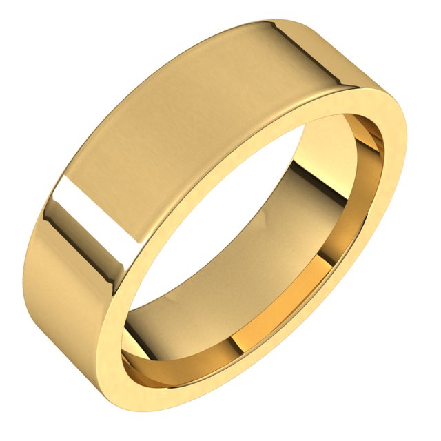 14K Yellow Gold Flat Comfort Fit Wedding Band, 6 mm Wide