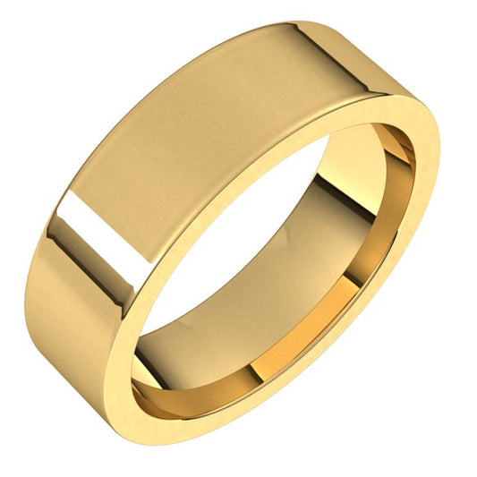 10K Yellow Gold Flat Comfort Fit Wedding Band, 6 mm Wide