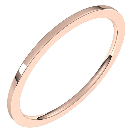 14K Rose Gold Flat Comfort Fit Light Wedding Band, 1 mm Wide