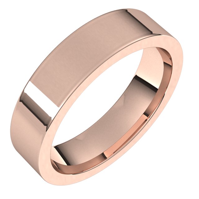 18K Rose Gold Flat Comfort Fit Wedding Band, 5 mm Wide