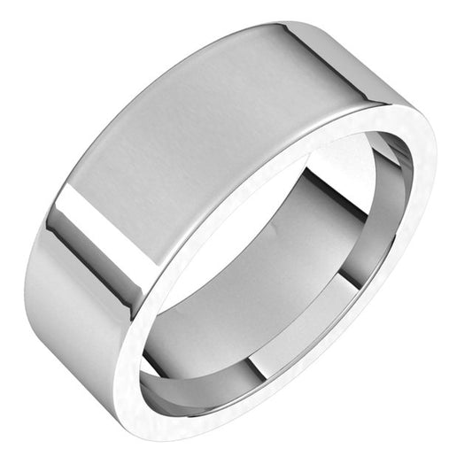 10K White Gold Flat Comfort Fit Wedding Band, 7 mm Wide