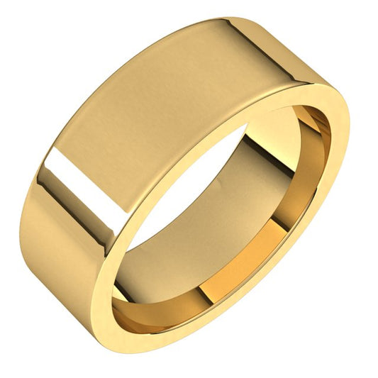 18K Yellow Gold Flat Comfort Fit Wedding Band, 7 mm Wide
