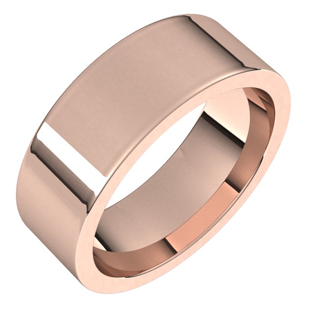 18K Rose Gold Flat Comfort Fit Wedding Band, 7 mm Wide