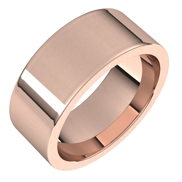 14K Rose Gold Flat Comfort Fit Wedding Band, 8 mm Wide