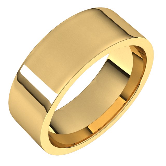 10K Yellow Gold Flat Comfort Fit Light Wedding Band, 7 mm Wide