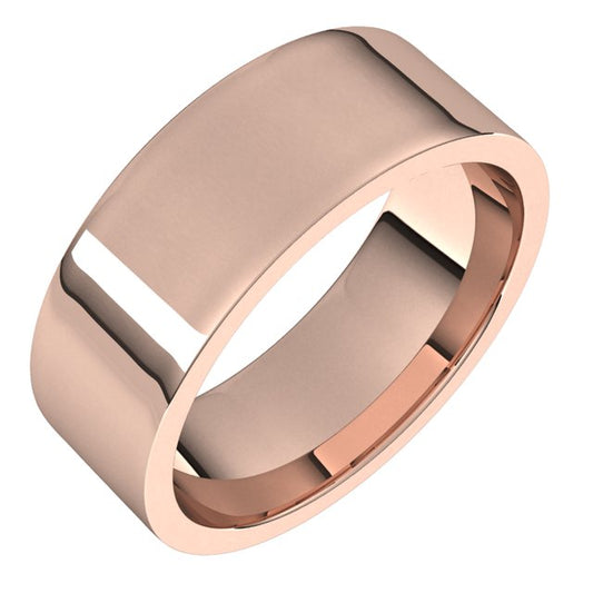 10K Rose Gold Flat Comfort Fit Light Wedding Band, 7 mm Wide