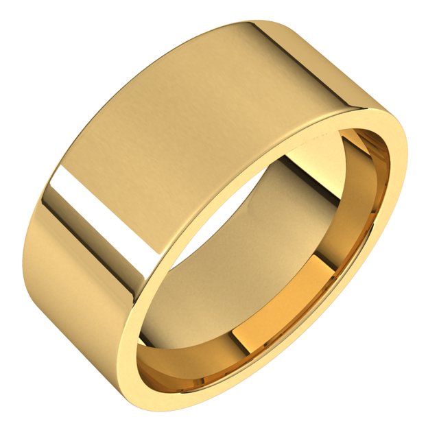 14K Yellow Gold Flat Comfort Fit Light Wedding Band, 8 mm Wide