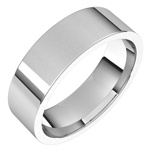 Platinum Flat Comfort Fit Light Wedding Band, 6 mm Wide