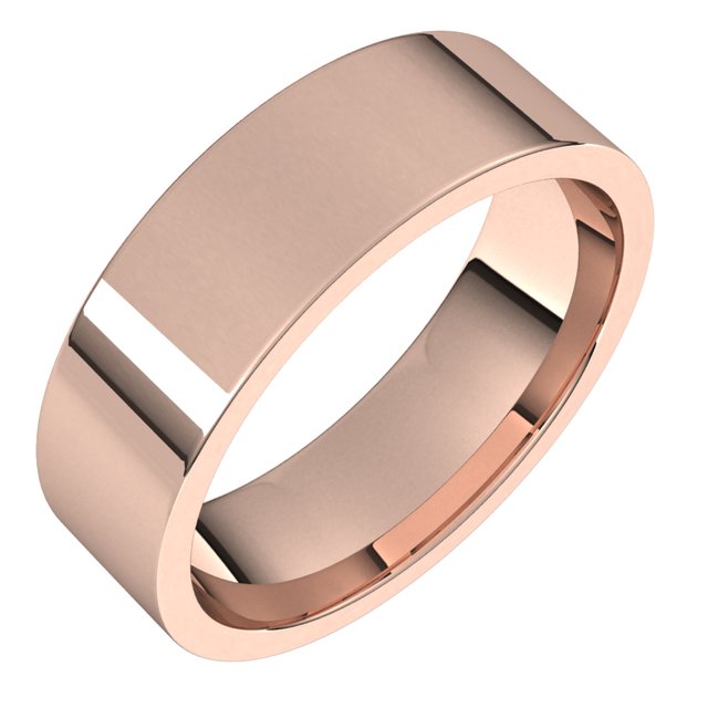 18K Rose Gold Flat Comfort Fit Light Wedding Band, 6 mm Wide