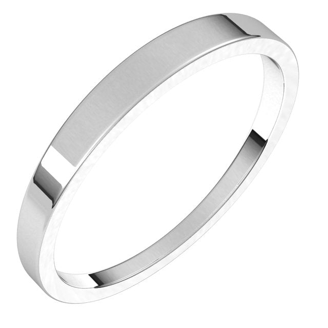 10K White Gold Flat Tapered Wedding Band, 2.5 mm Wide
