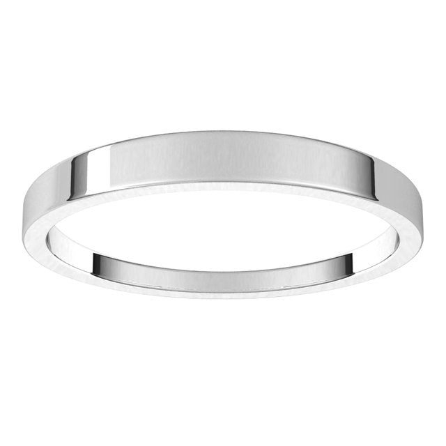 18K White Gold Flat Tapered Wedding Band, 2.5 mm Wide