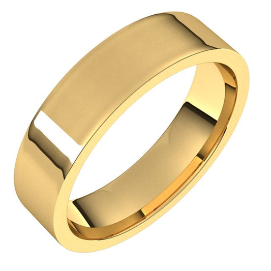 10K Yellow Gold Flat Comfort Fit Light Wedding Band, 5 mm Wide