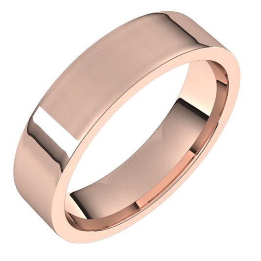 10K Rose Gold Flat Comfort Fit Light Wedding Band, 5 mm Wide