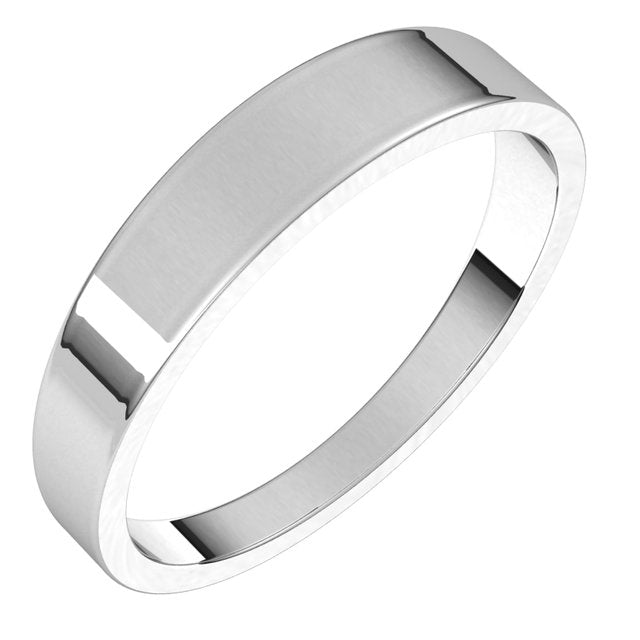 18K White Gold Flat Tapered Wedding Band, 4 mm Wide