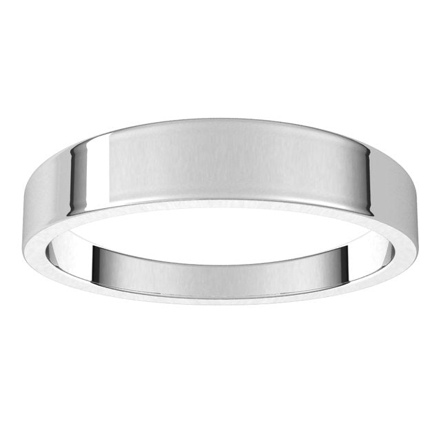 14K White Gold Flat Tapered Wedding Band, 4 mm Wide
