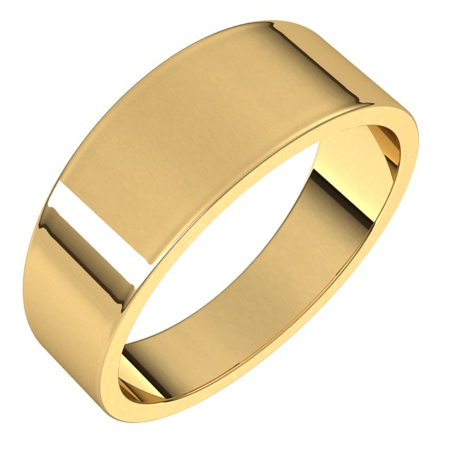 14K Yellow Gold Flat Tapered Wedding Band, 7 mm Wide