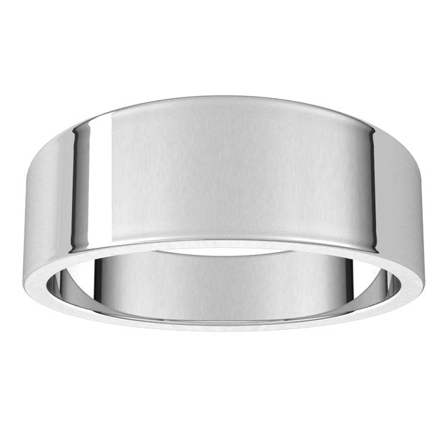18K White Gold Flat Tapered Wedding Band, 7 mm Wide