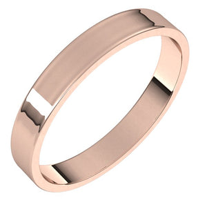10K Rose Gold Flat Ultra-Light Wedding Band, 3 mm Wide