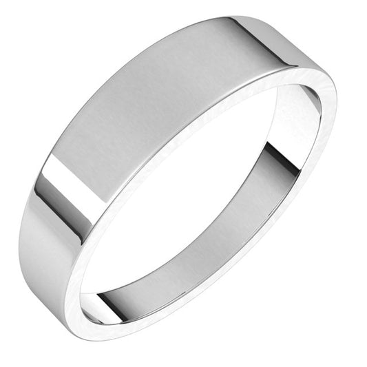 10K White Gold Flat Tapered Wedding Band, 5 mm Wide