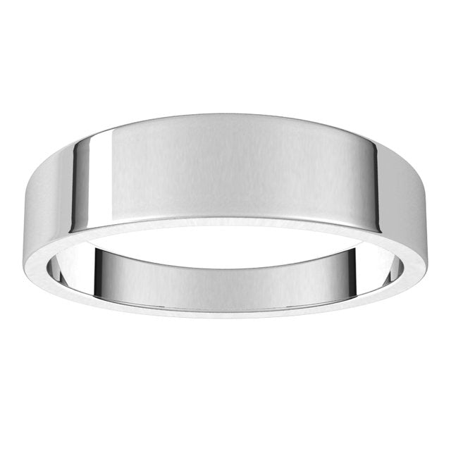 14K White Gold Flat Tapered Wedding Band, 5 mm Wide