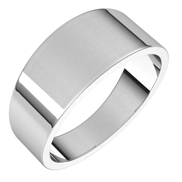 18K White Gold Flat Tapered Wedding Band, 8 mm Wide