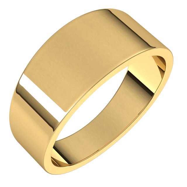 14K Yellow Gold Flat Tapered Wedding Band, 8 mm Wide