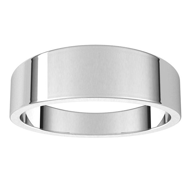 14K White Gold Flat Tapered Wedding Band, 6 mm Wide