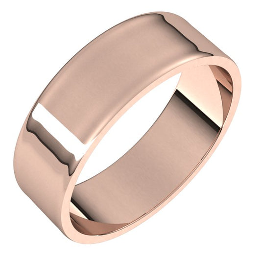 18K Rose Gold Flat Ultra-Light Wedding Band, 6 mm Wide