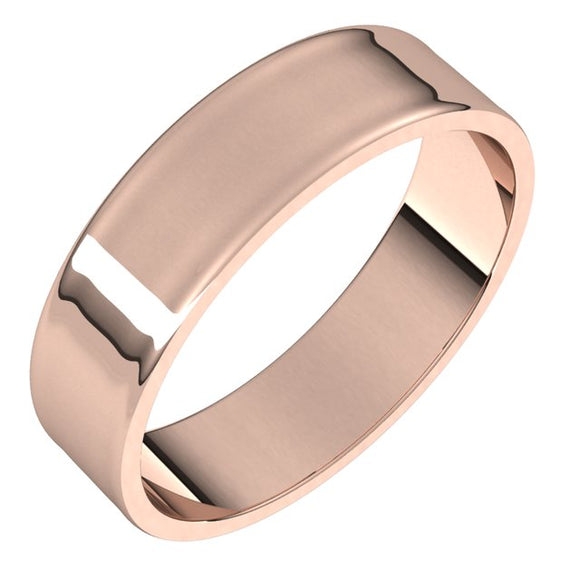 14K Rose Gold Flat Ultra-Light Wedding Band, 5 mm Wide