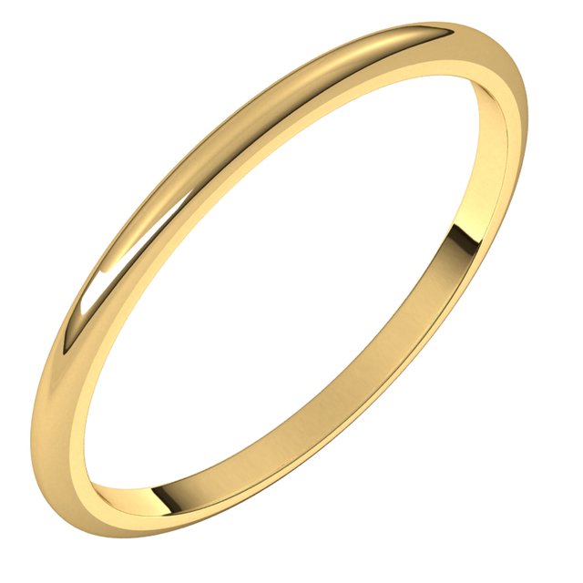 14K Yellow Gold Half Round Wedding Band, 1.5 mm Wide