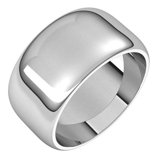 Platinum Half Round Wedding Band, 10 mm Wide