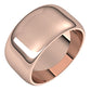 10K Rose Gold Half Round Wedding Band, 10 mm Wide