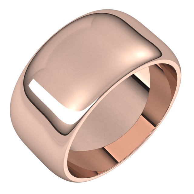 10K Rose Gold Half Round Wedding Band, 10 mm Wide