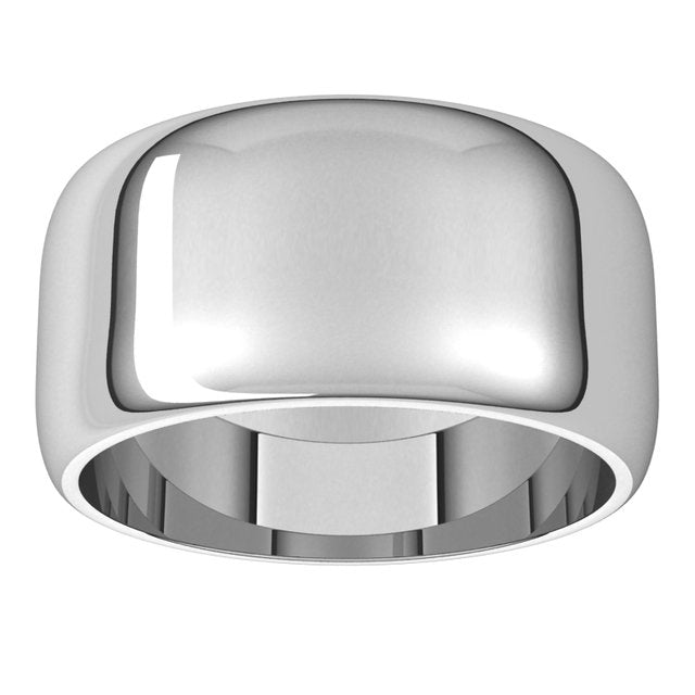 14K White Gold Half Round Wedding Band, 10 mm Wide