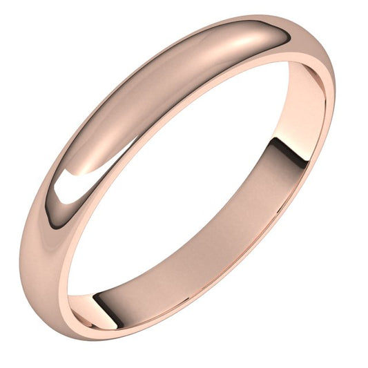 10K Rose Gold Half Round Wedding Band, 3 mm Wide