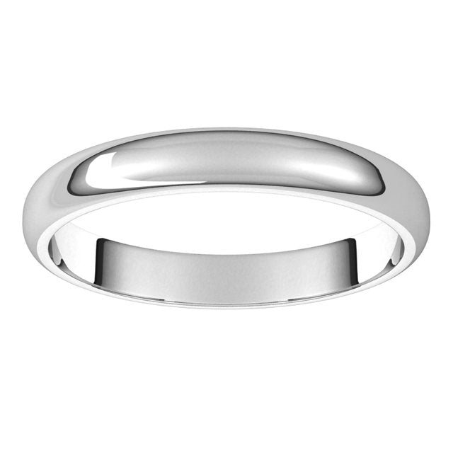 14K White Gold Half Round Wedding Band, 3 mm Wide