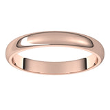 10K Rose Gold Half Round Wedding Band, 3 mm Wide